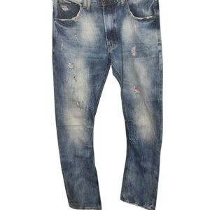 Akoo Blue Relaxed Jeans with Vintage Distressing